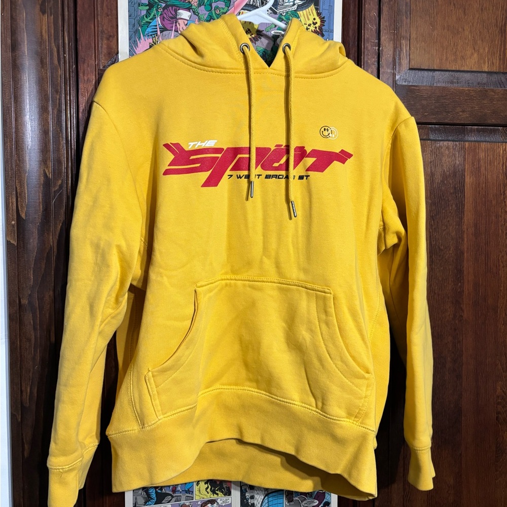 Vibrant Yellow Hoodie with Red Graphic